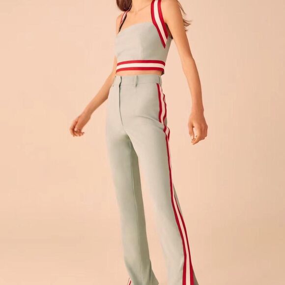 C/meo collective Green and red striped high-waisted flare pants - Picture 5 of 9
